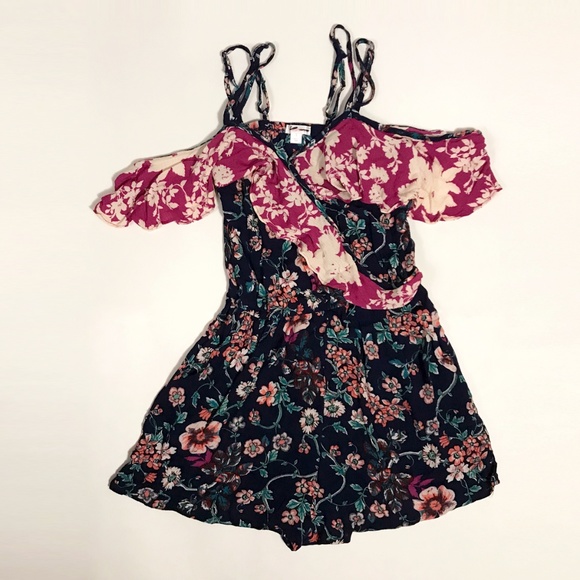 Xhilaration Floral Cold Shoulder Romper - Picture 1 of 8